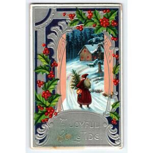 Vintage Santa Claus Christmas Postcard Embossed Holiday Scene Germany Sample